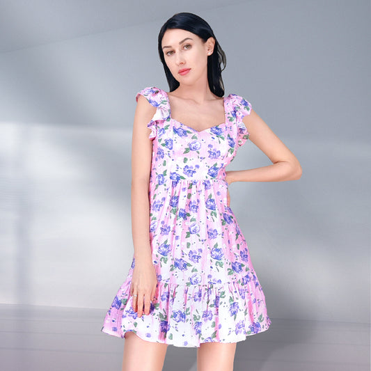 Viviette Floral Mesh Mini Dress - Pink/combo-2