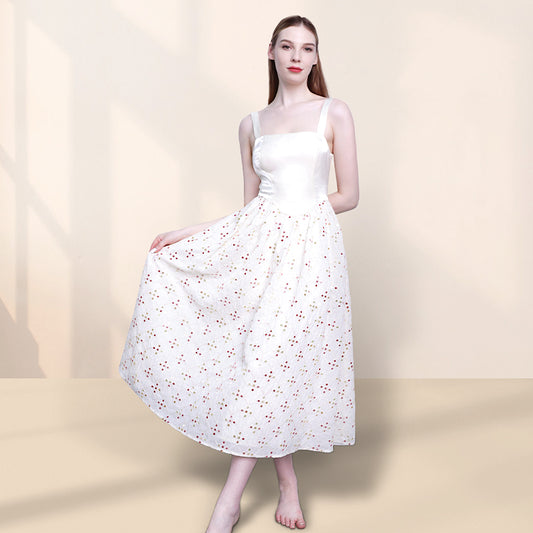Sandra Chiffon Midi Dress - White/combo-2