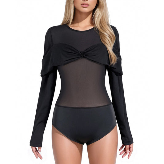 Long sleeve see through base layer women romper