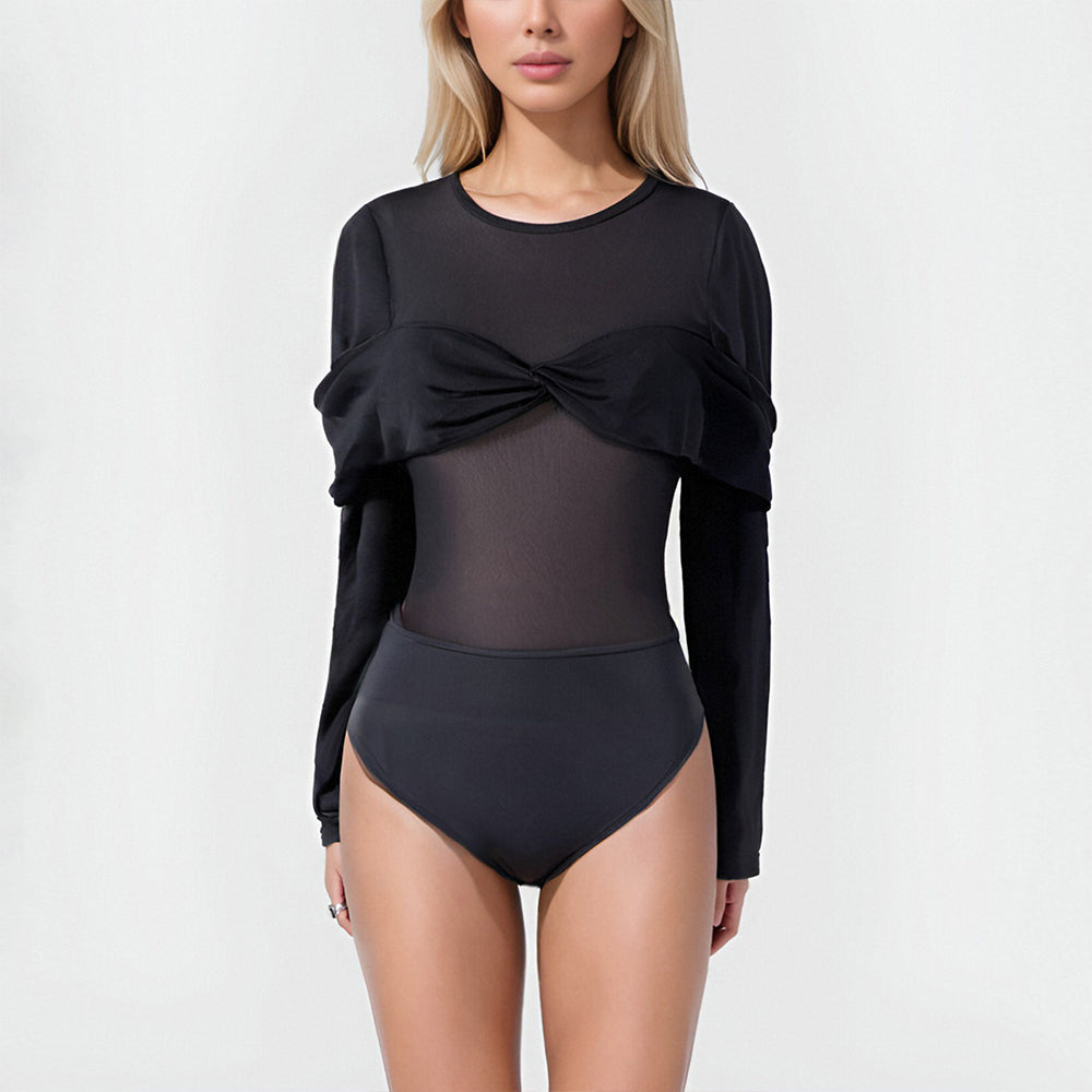 Long sleeve see through base layer women romper