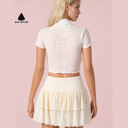 Short Lace Top Double Layer Skirt Combination Two Piece set