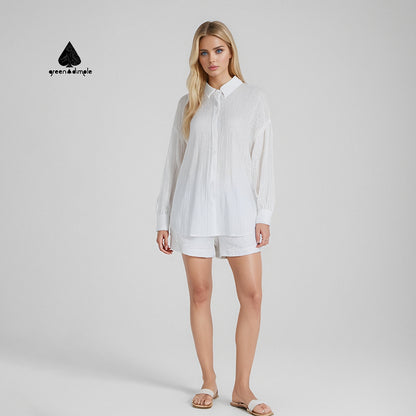 Breathable linen shirt and shorts loose Casual set