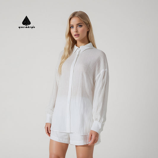 Breathable linen shirt and shorts loose Casual set