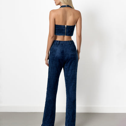 Suede Halter neck vest and long trousers set