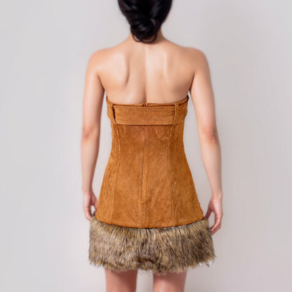 Fashion lady elegant suede faux fur bodycon short tube dress