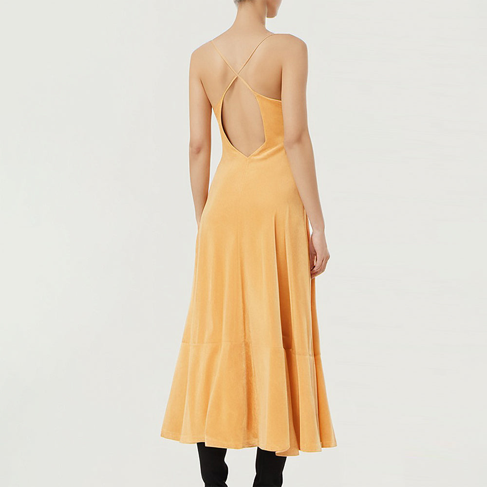 Suede velvet Spaghetti Strap backless Dresses