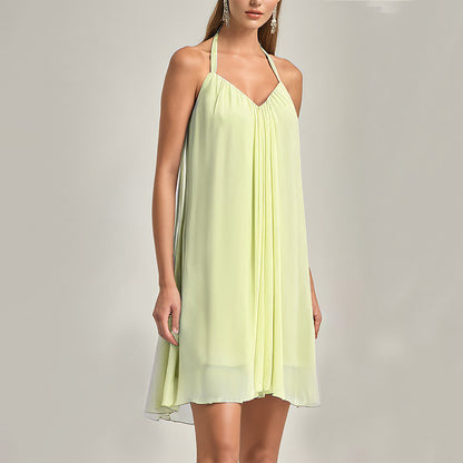 Double layer chiffon breathable sexy summer halter dress