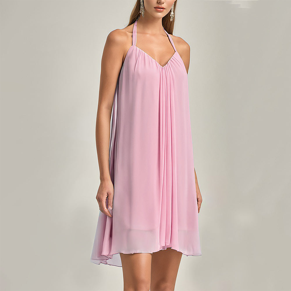 Double layer chiffon breathable sexy summer halter dress