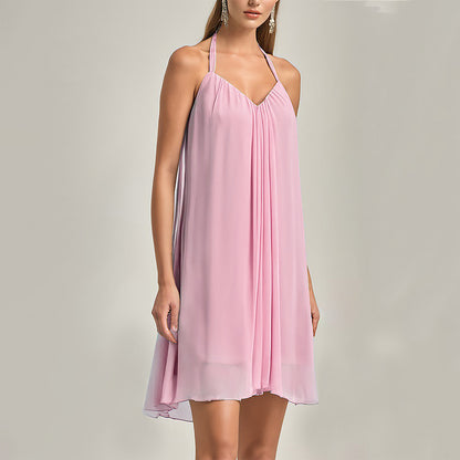 Double layer chiffon breathable sexy summer halter dress