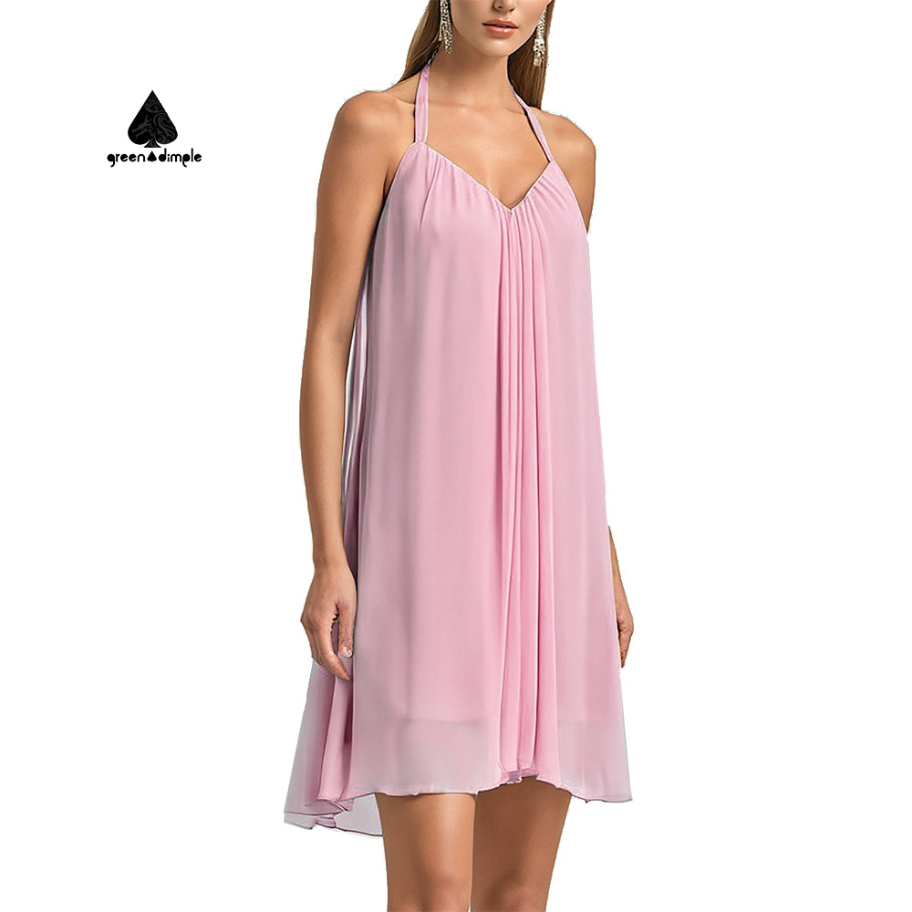 Sublimation chiffon plain halter loose Casual Dresses