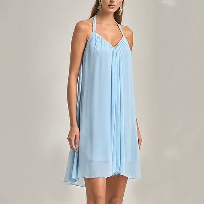 Double layer chiffon breathable sexy summer halter dress
