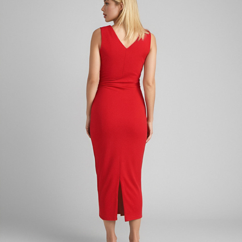 Cusual and formal party Red long dress with waist cut out and back slit