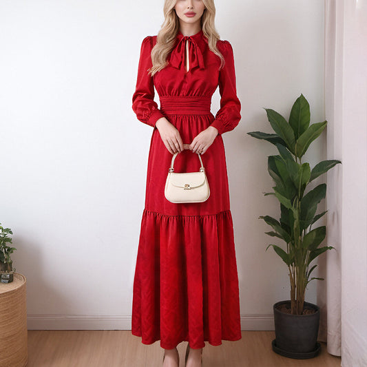 Spring Autumn Winter Red Fashion women long sleeve dress