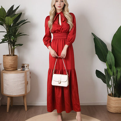 Spring Autumn Winter Red Fashion women long sleeve dress