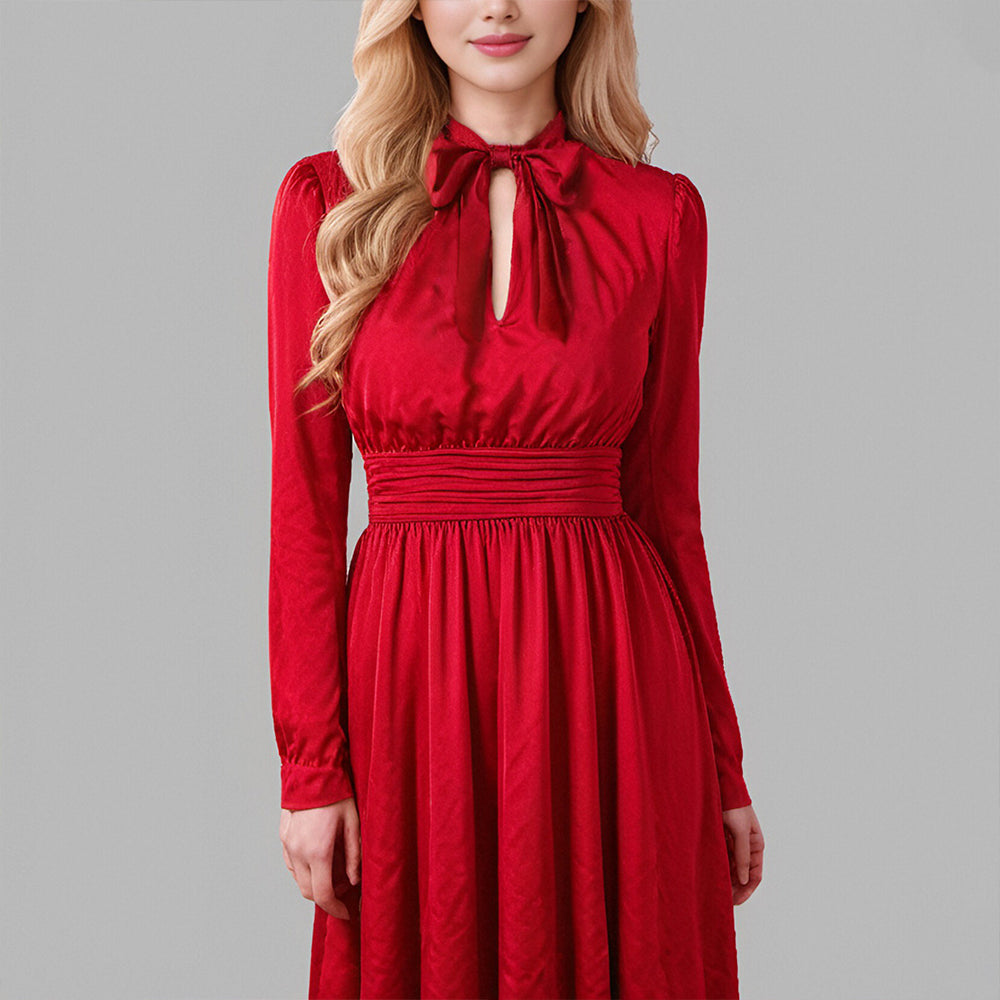 Spring Autumn Winter Red Fashion women long sleeve dress