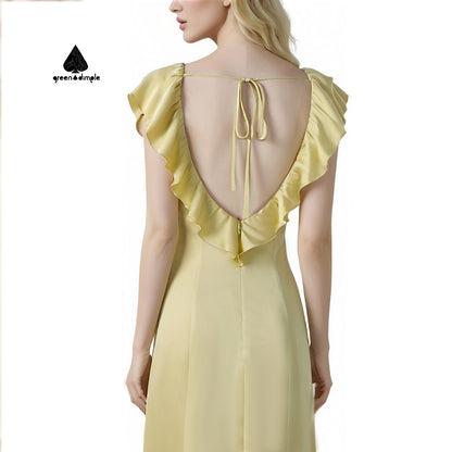 Women Ruffle collar midi backless breathable dress