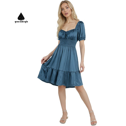 Elegant puff Sleeves Blue knee length Casual Dress