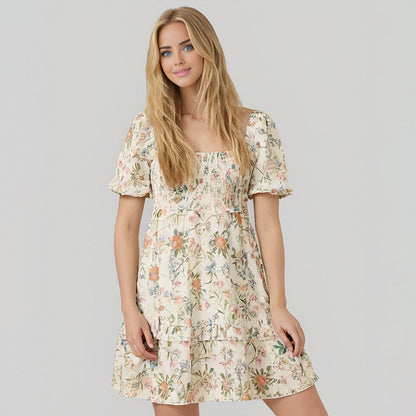 Sexy breathable puff Sleeve Mini floral short casual Dress