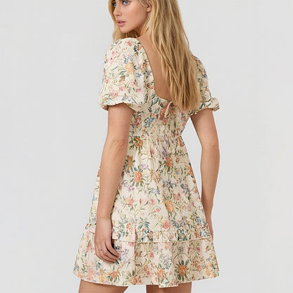 Sexy breathable puff Sleeve Mini floral short casual Dress