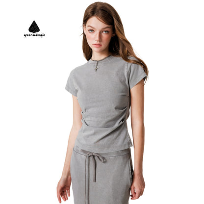 Solid Color Short Sleeved T-shirt Women's 260g Casual Crop Top