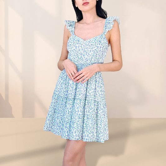 Viviette Floral Mesh Mini Dress - Blue/combo-2
