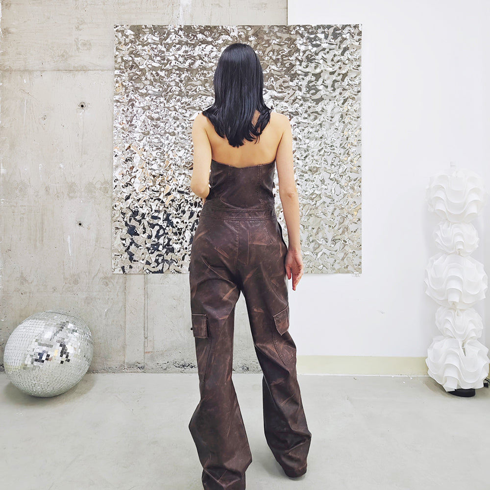 Change Your Mind Faux Leather Jumpsuit - Brown/combo-2