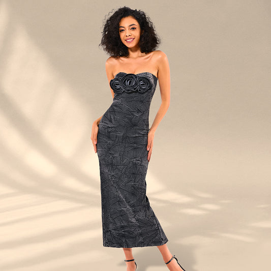 Eliana Knit Denim Maxi Dress - Black Wash-2