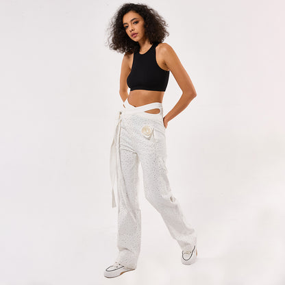 Crystal rihnstone decoration women fashion trousers