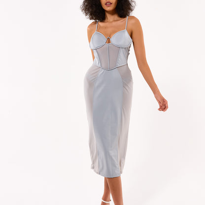 Life After Love Mesh Midi Dress - LightGray