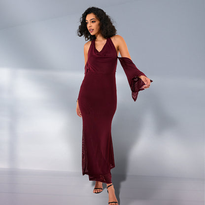 Paradise Crochet Maxi Dress - wine red