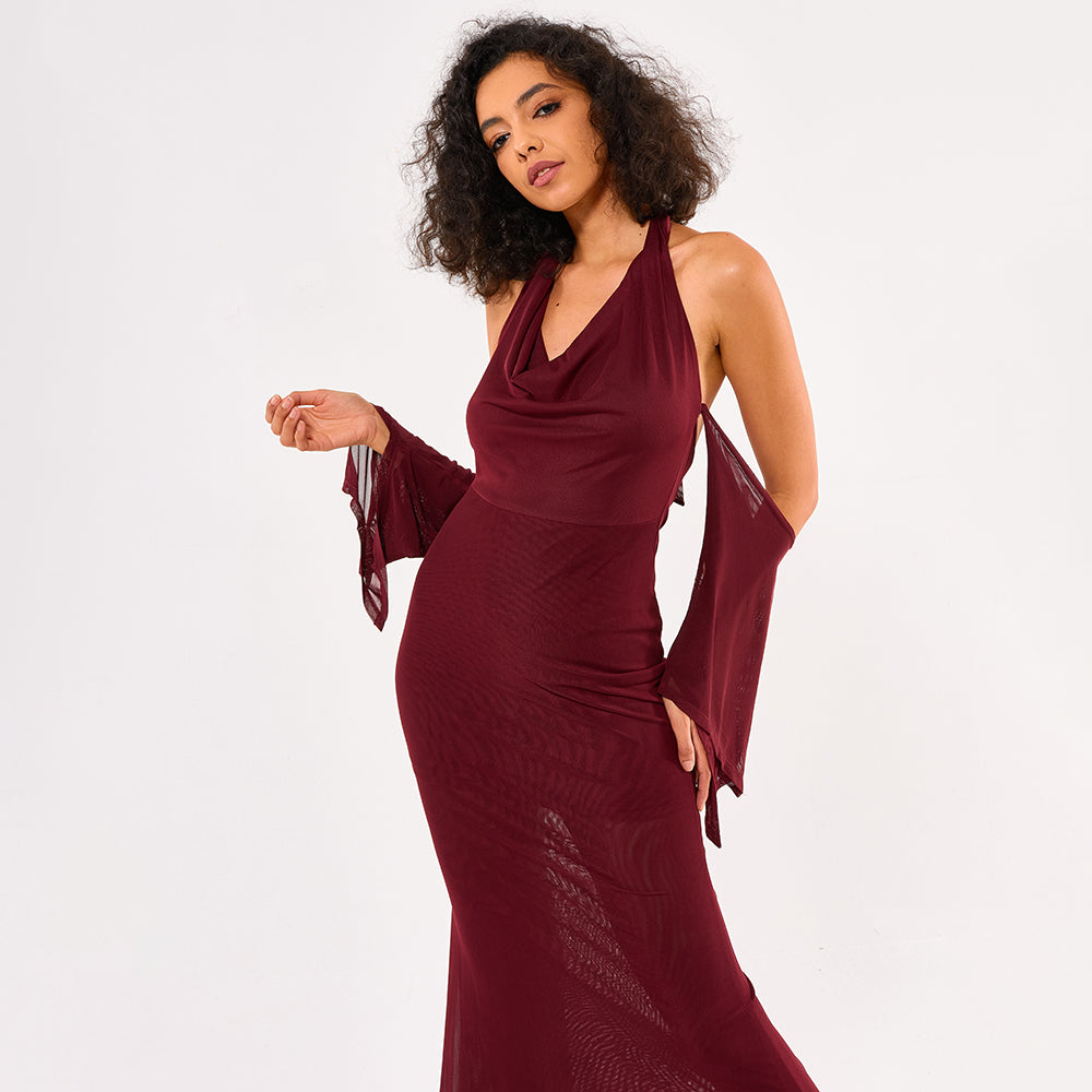 Paradise Crochet Maxi Dress - wine red