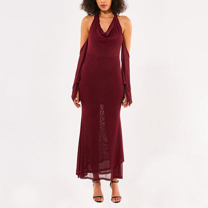 Paradise Crochet Maxi Dress - wine red