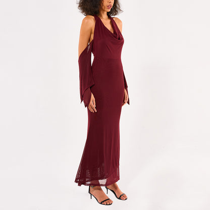 Paradise Crochet Maxi Dress - wine red