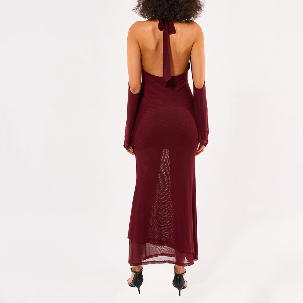 Paradise Crochet Maxi Dress - wine red