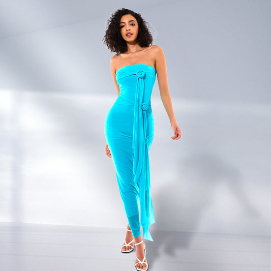 Ivana Mesh Midi Dress - Turquoise