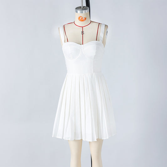 Green dimple White pleated dress