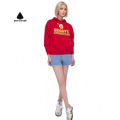 100% Cotton Groovy Christmas red Pullover Hoodie Sweatshirt