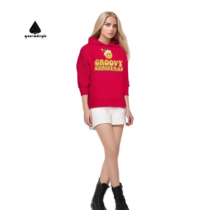 100% Cotton Groovy Christmas red Pullover Hoodie Sweatshirt