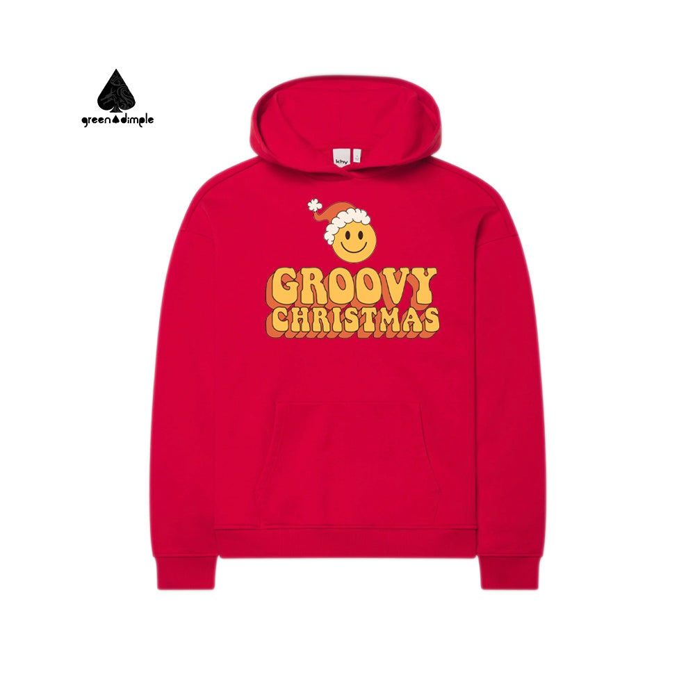 100% Cotton Groovy Christmas red Pullover Hoodie Sweatshirt