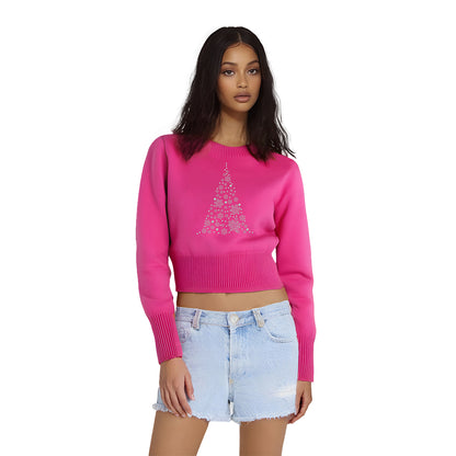 Winter Wool O Neck pink women crop top short Sweatshirt