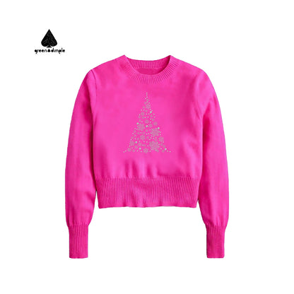 Winter Wool O Neck pink women crop top short Sweatshirt