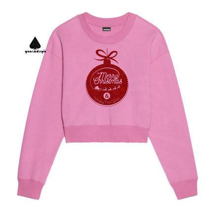 Cotton O Neck pink embroidered Oversized Sweater