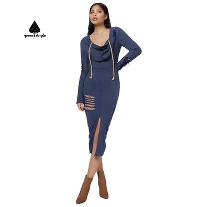 100% Original bodycon pencil long hoodie dress