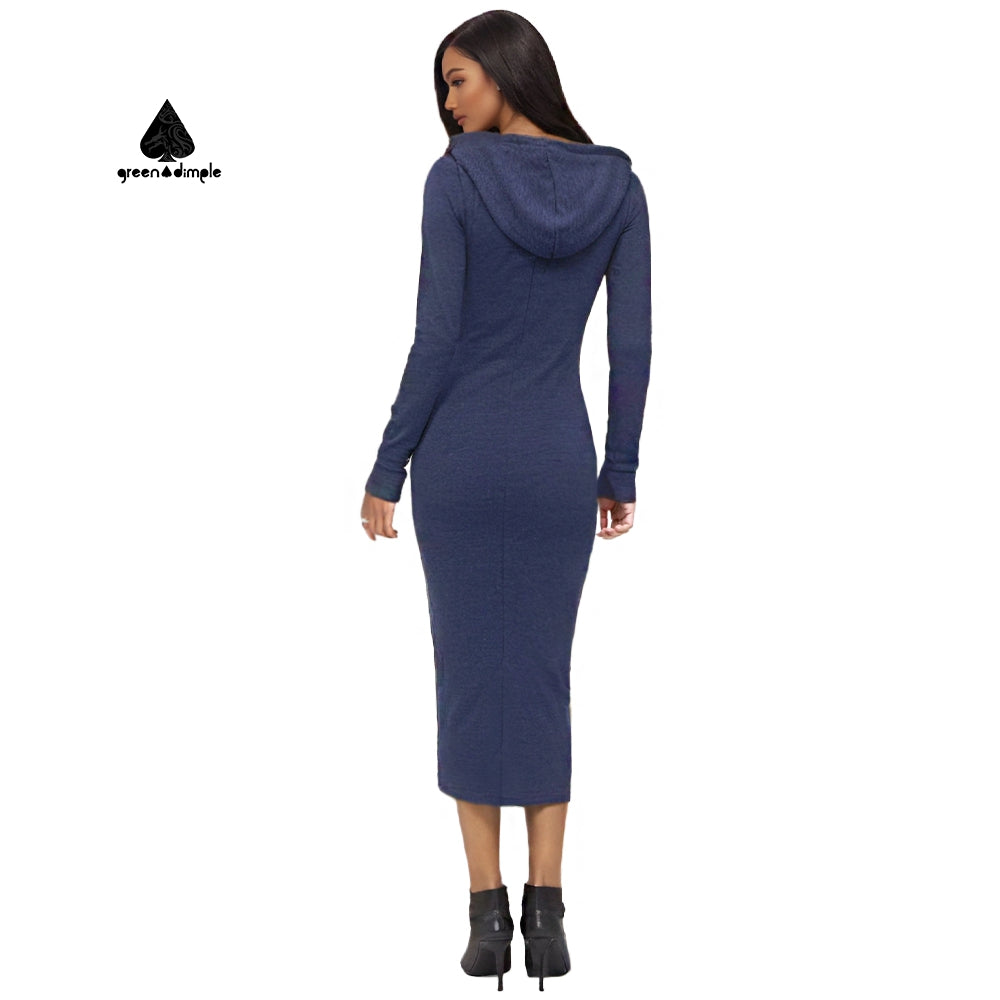 100% Original bodycon pencil long hoodie dress