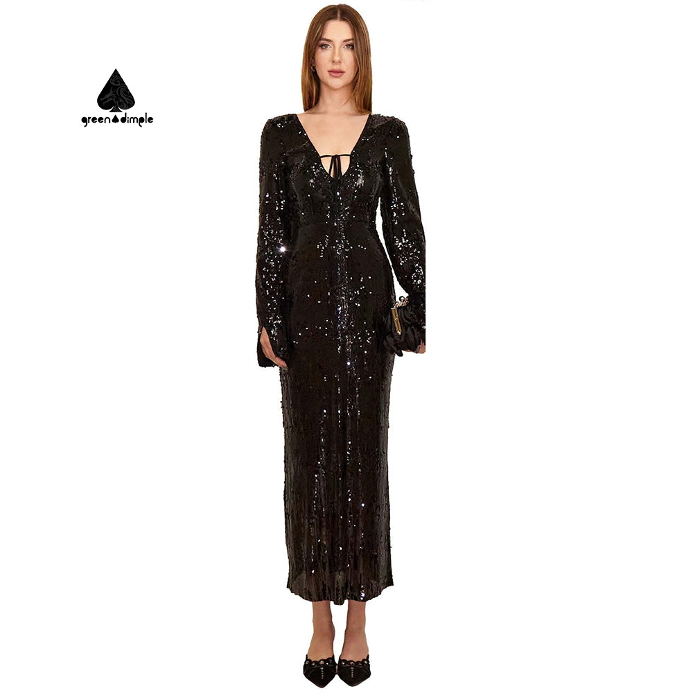 Long sleeve loose maxi evening ceremonial Sequin dress