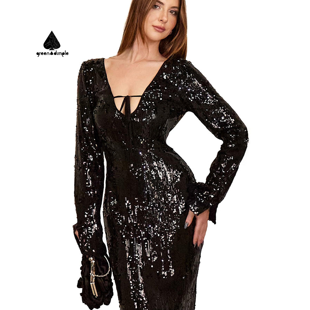 Long sleeve loose maxi evening ceremonial Sequin dress