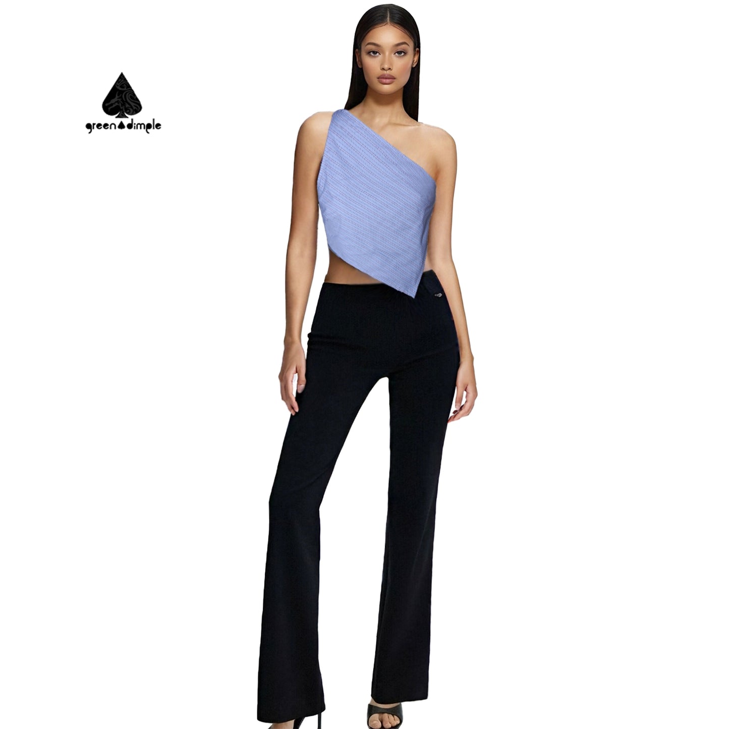 Blue Backless One Shoulder Strip TOP