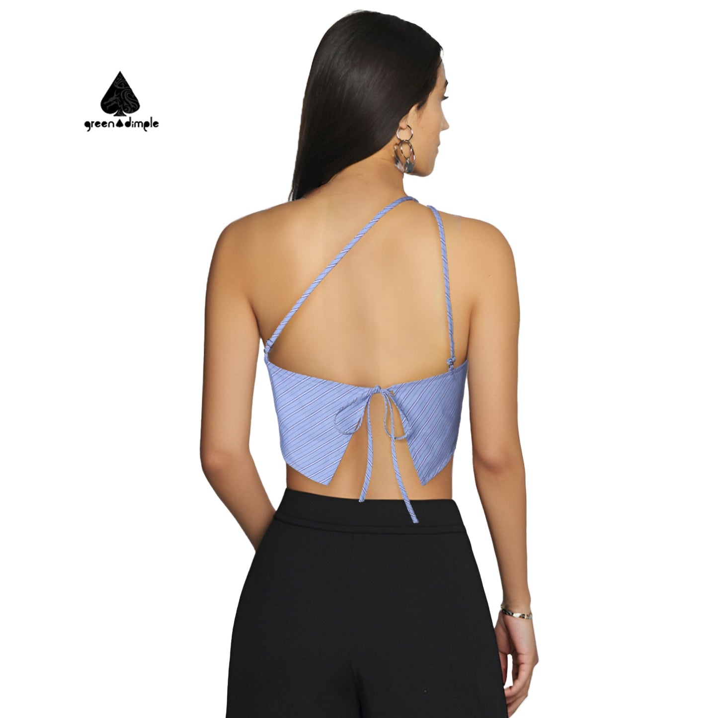 Blue Backless One Shoulder Strip TOP