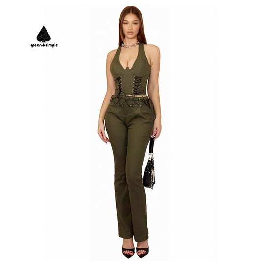 Sexy Fashion backless crop vest with drawstring