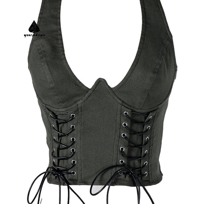 Sexy Fashion backless crop vest with drawstring